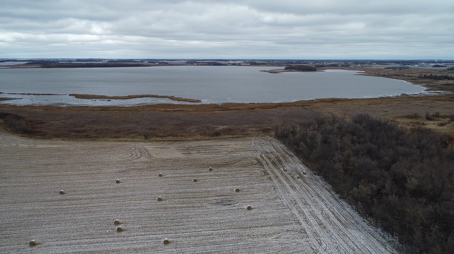 Aerial view of protected shoreline at Pelican Lake.